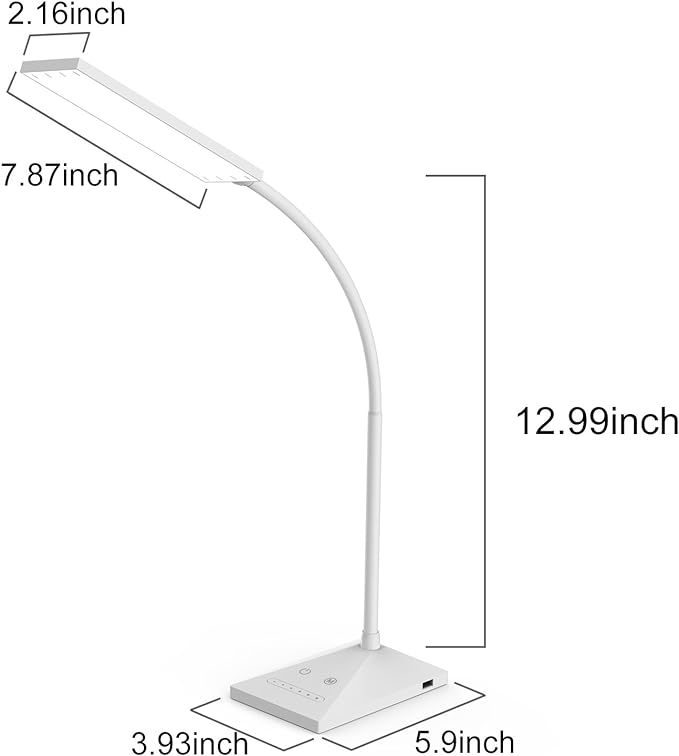 RAOYI LED Desk Lamp, 12W Dimmable Table Lamp Eye-Caring Reading Light with USB Charging Port Touch Control 5 Color Modes 6-Level Brightness Adjustable for Office Home Bedroom (White)