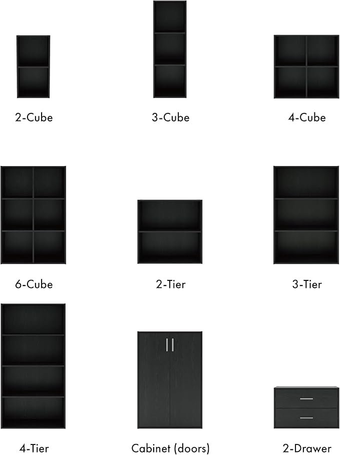 Apexa 3 Cube Storage Organizer Shelves, Stackable Wood Bookcase Fits Cubby Bins for Organization, Dorm Teen Room Decor & Home Office, Black
