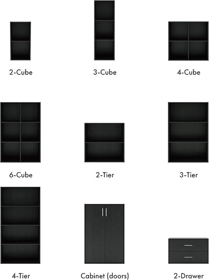 Apexa 3 Cube Storage Organizer Shelves, Stackable Wood Bookcase Fits Cubby Bins for Organization, Dorm Teen Room Decor & Home Office, Black
