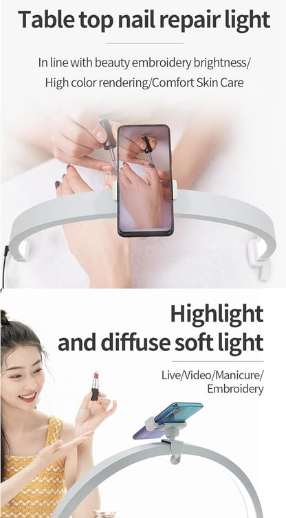 Half Moon Lamp for Lash Extension, 20W 3200 to 5600K Foldable Esthetician Light Eyelash Lamp with Phone Holder, Portable Nail Desk Lamp Lighting for Beauty Skincare Lashes