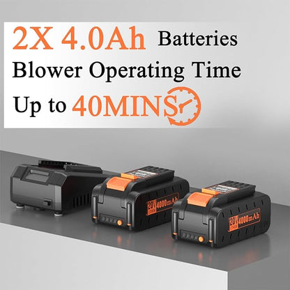 Pro Chaser Battery Powered Cordless Blower - 380 CFM with 2 X 4.0Ah 20V Batteries & Fast Charger, Lightweight Electric Leaf Blowers, 2 Variable Speed, Ideal for Yard, Patio & Sidewalk