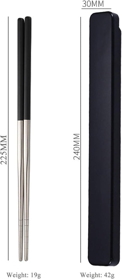 Portable Metal Chopsticks for Travel,Bento Box,Black Blue Green Pink,9'' | Reusable,Stainless Steel, Dishwasher Safe, With Case for Camping, Travel, Bento Box, Alternative to Wooden