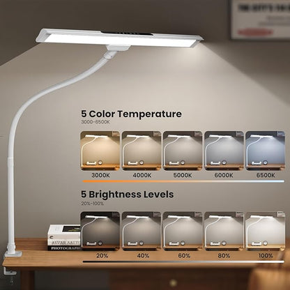 LED Desk Lamp with RGB Backlight, 24W Ultra Bright Architect Workbench Desk Lamps, 60" Timer, 25 Lighting Modes,Eye Protection Clamp Light for Home Office Gaming Reading Working(White)