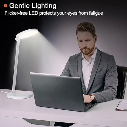 LED Desk Lamp, Aluminum Table Lamp, Dimmable Eye-Caring Table Lamp with 5 Lighting Models with 5 Brightness Levels, Touch Control and Memory Function, USB Charging Port, 8W, White……