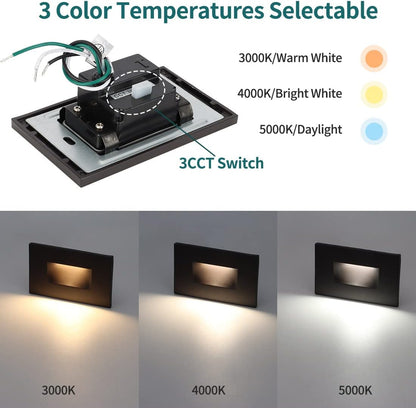 120V Dimmable LED Step Lights, 3000K/4000K/5000K, 12-Pack | Line Voltage 3.5W 175lm Landscape Lighting for Stairway Pathway Patio, Indoor Outdoor Wet Location, Aluminum ORB Finish