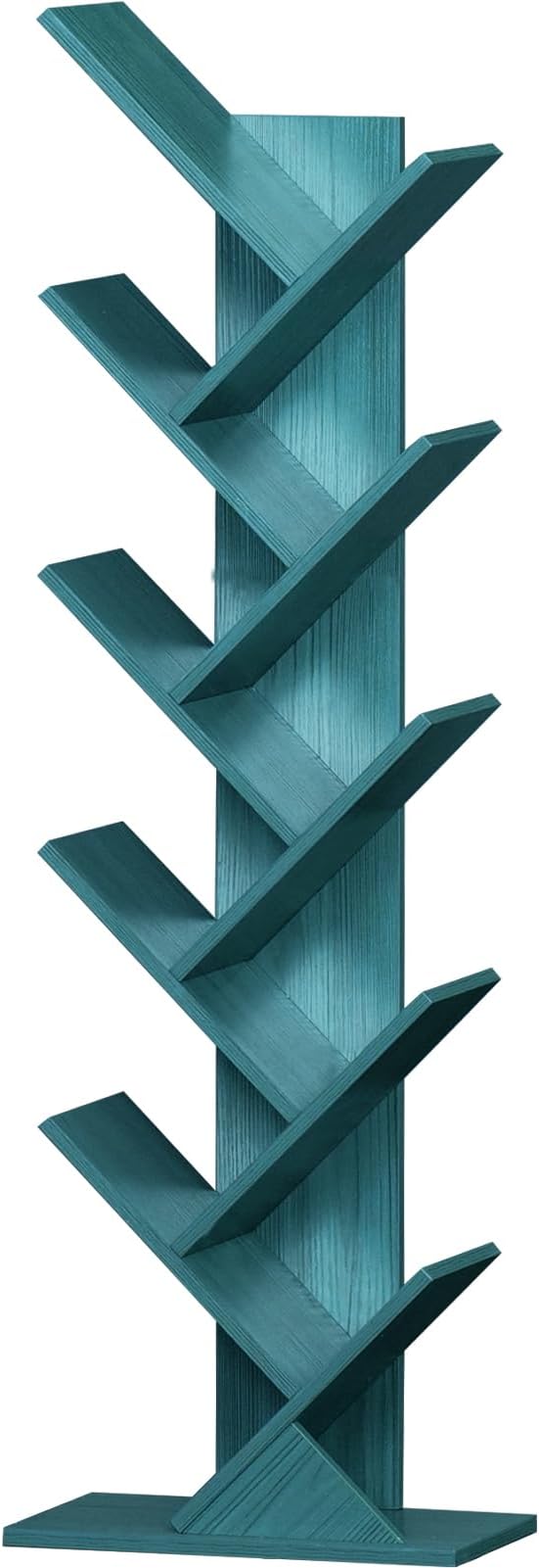 10 Tier Tree Book Shelf, Floor Standing Wood Bookshelf for Narrow Space, Storage Organizer Bookshelves for Books/CDs/Magazine, Bookcase with Shelves for Home Office, Living Room - Blue
