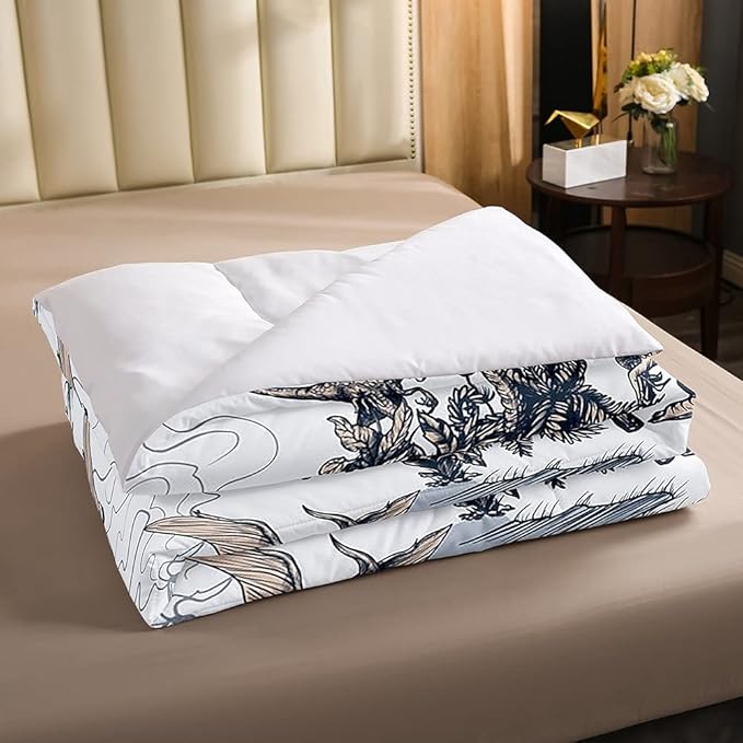 Erosebridal Kids Dinosaur Comforter Set, Dino Palm Tree Bedding Set Queen Size for Boys Teens Adult Bedroom, Ancient Animal Duvet Sets Mountain Tropical Botanical Quilted Duvet with 2 Pillow Cases