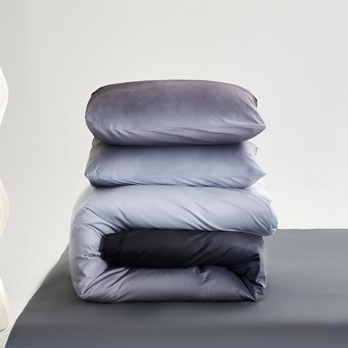 Gray White Gradient Comforter Set King Gray Velvet Bedding Comforter Modern Plain White and Deep Gray Gradient Soft Quilt Farmhouse Flannel Comforter Warm King Bed Comforter