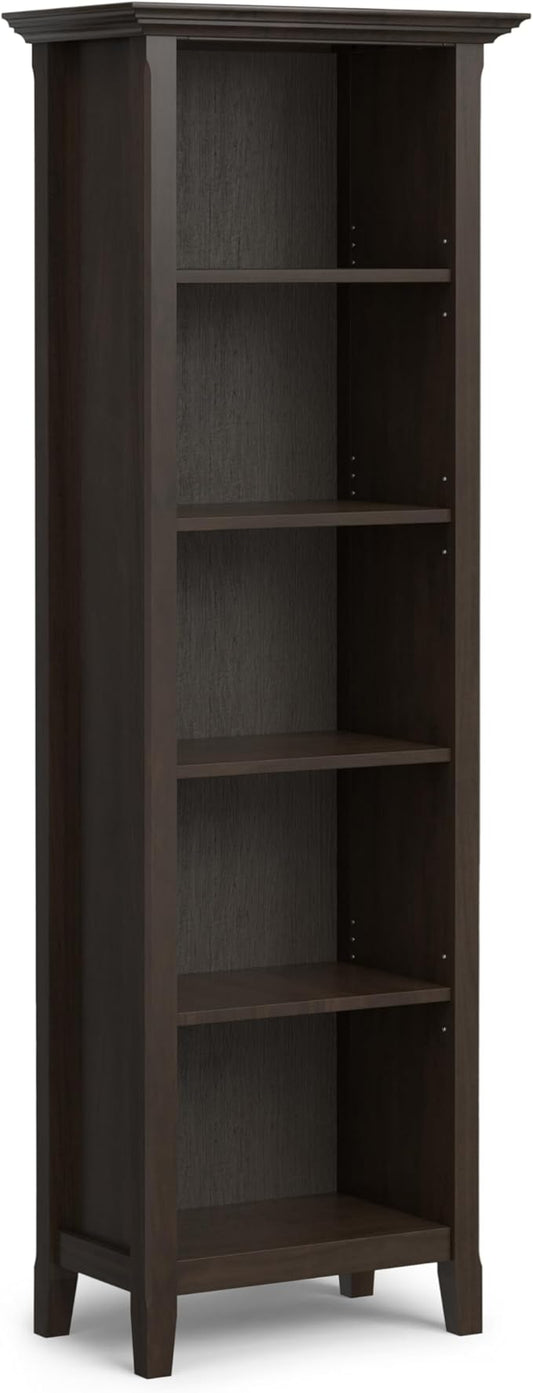SIMPLIHOME Amherst SOLID WOOD Transitional 5 Shelf Bookcase for The Living, Study Room and Office, 24 inch, Hickory Brown