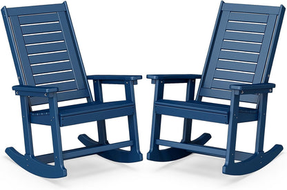 BRIOPAWS Outdoor Rocking Chairs | Set of 2 | Porch Rockers | HDPE Plastic| Blue | Oversized | Patio Rocker Chair | High Back | for Big Man | Weather Resistant | for Outside Deck Balcony Front Backyard