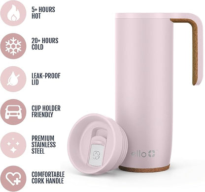 Ello Magnet 18oz Vacuum Insulated Stainless Steel Travel Mug with Side Handle and Leak-Proof Slider Lid and Built-in Coaster, Keeps Hot for 5 Hours, Perfect for Coffee or Tea, BPA-Free
