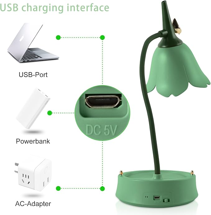 Himmel Flower Desk Lamp, Dimmable LED Kid Desk Lamp with 3 Colour Temperatures, Cordless Rechargeable Desk Lamp with Touch Sensor and Flexible Arm, USB Bedside Lamp for Reading, Learning