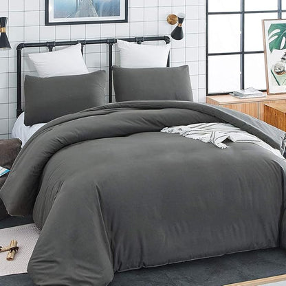 Deep Grey Comforter Set Full Dark Gray Beddig Set for Kids Teens Adult Solid Gray Color Bedding Set 3 Pieces with 2 Pollowcases Lightweight Durable Gray Full Blanket Quilts Set