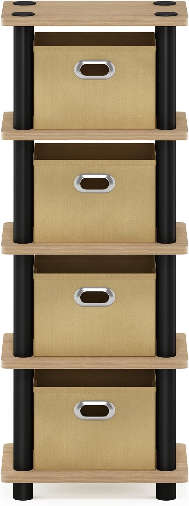 FURINNO LAci 4-Bins System Rack, Oak/Black/Light Brown