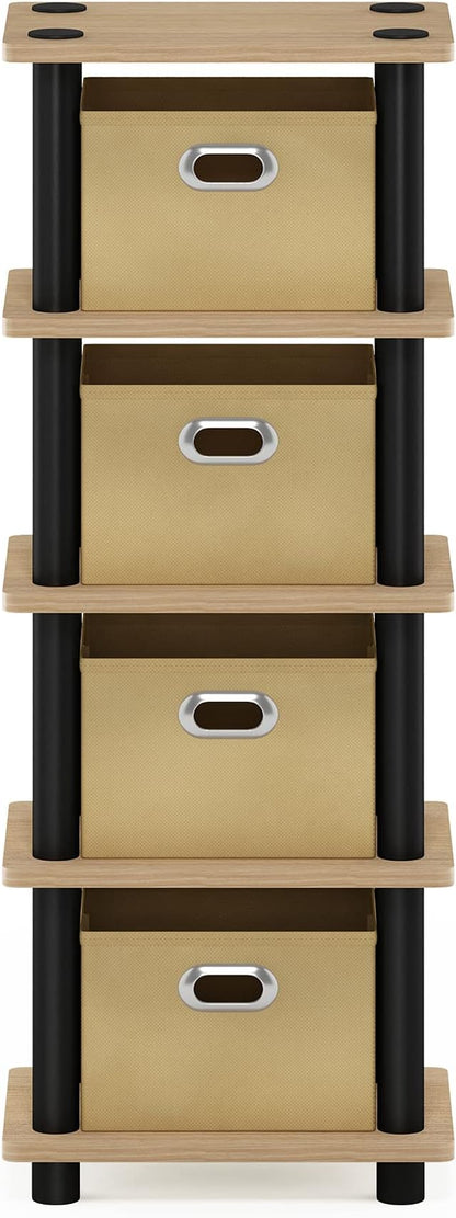FURINNO LAci 4-Bins System Rack, Oak/Black/Light Brown