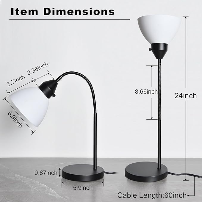 2 Pack LED Desk Lamp for Home Office, 3 Levels Dimmable Reading Light Flexible Gooseneck Table Lamp for Bedside Office, Rotary Switch Control, Bulb Included