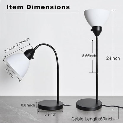 2 Pack LED Desk Lamp for Home Office, 3 Levels Dimmable Reading Light Flexible Gooseneck Table Lamp for Bedside Office, Rotary Switch Control, Bulb Included