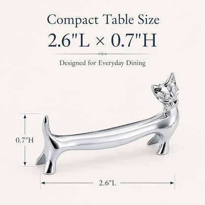 ChezMax Pack of 5 Zinc Alloy Chopsticks Spoon Forks Knives Tableware Rest Set, Silver Bow Tie Cat