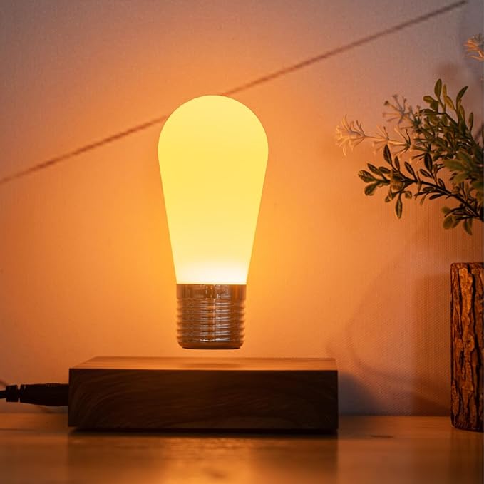 Levitating Bulb Lamp Magnetic Floating Light Desk Lamp Night Light, 360 Degree Wireless Automatic Rotating Light for Gifts Home Office Decor Desk Tech Toys (Square-Mini Dark Brown)