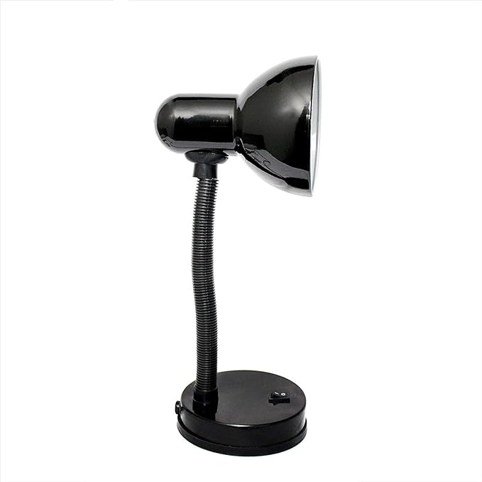 Simple Designs LD1003-BLK Basic Metal Desk Lamp with Flexible Hose Neck for Office, Living Room, Bedroom, College Dorm, Bookshelf, Black