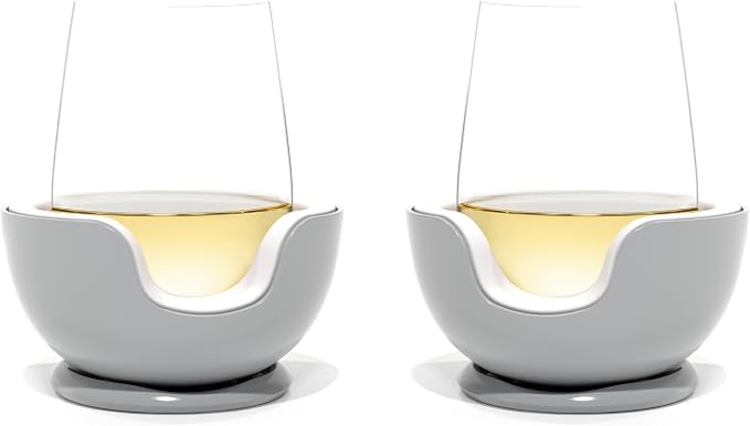 VoChill Stemless Wine Glass Chiller | Keep the Chill In Your Glass | Made In USA | Separable & Refreezable Chill Cradle | Actively Chills Stemless Glassware | Stone, Pair Stemless