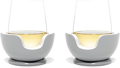 VoChill Stemless Wine Glass Chiller | Keep the Chill In Your Glass | Made In USA | Separable & Refreezable Chill Cradle | Actively Chills Stemless Glassware | Stone, Pair Stemless