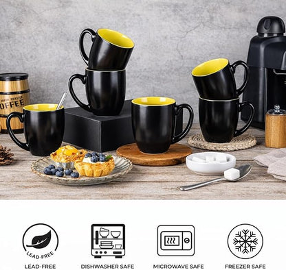 GBhome 16oz Coffee Mugs Set of 6, Large Ceramic Coffee Mugs for Man, Woman, Dad, Mom, Modern Coffee Mugs Set with handle for Tea/Latte/Cappuccino/Milk/Cocoa. Dishwasher&Microwave Safe,Yellow