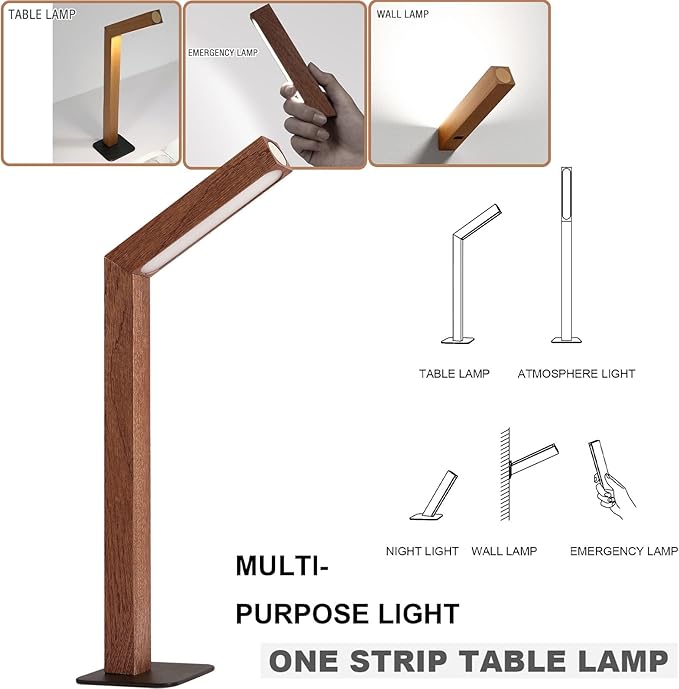 Wood Desk Light,Dimmable Desk Lamps for Bedrooms Touch Lamp Foldable Desk Light Wall Lamp (Sapele Wood)