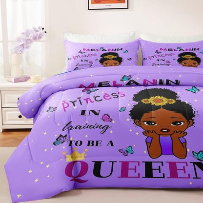Black Girl Comforter Set Full for Kids,Black Girl Magic Bedding Set,African American Girl Inspirational Quotes Comforter Set,Black Princess Bed Bedroom Set