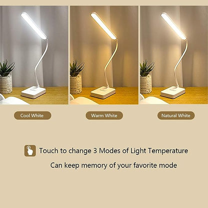 Cordless Desk Table Lamp Reading Light Rechargeable Battery 2200m,Touch 3 LED Modes,Dimmable,Small,Gooseneck, Highest 17.7",Lamp for Kids Bedroom Bedside