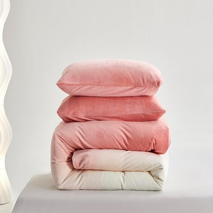 Pink White Gradient Comforter Set Full Pink Velvet Bedding Comforter Modern Plain White and Pink Gradient Soft Quilt Farmhouse Flannel Comforter Girls Women Warm Full Bed Comforter