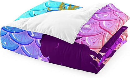 Mermaid Comforter Set Twin Fish Scale Patterns Printed Twin Bed Comforter Sets for Girls 2 Piece Kids All Season Ultra Soft MIcrofiber Mermaid Bedding Set Quilted Duvet with 1 Pillowcase, Twin Size