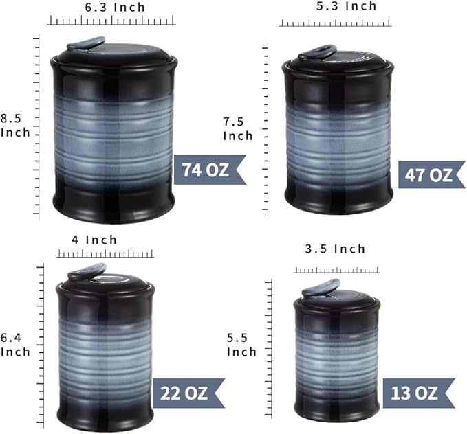 Nihow Ceramic Food Storage Jar Sets: Container with Air Tight Ceramic Lid for Flour/Sugar/Rice/Coffee/Cookies/Candy - Seal Damp-proof Canister for The Kitchen - Set of 4 (Gray)