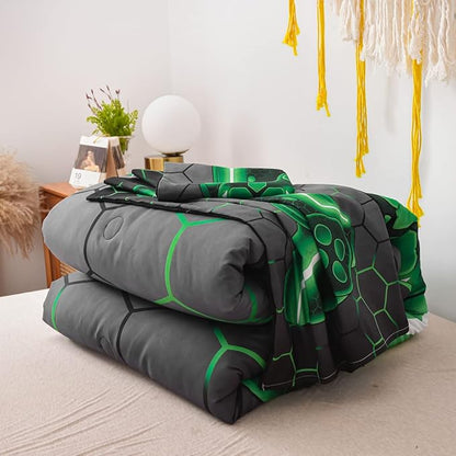 NTBED Game Console Comforter Set for Boys Girls Kids Geometric Lightweight Microfiber Bedding Sets (Green, Queen)
