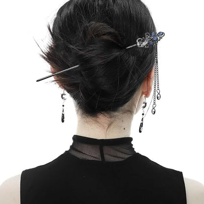 5PCS Butterfly Flower Hair Sticks for Buns Long Hair Retro Vintage Asian Chinese Traditional Hanfu Vintage Floral Metal Hairpins Hair Accessories for Women Girls