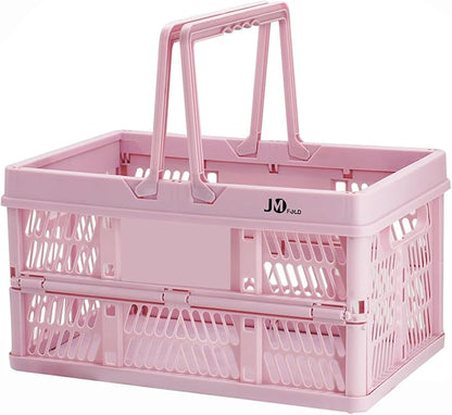 20 Liter Folding Storage Basket, Collapsible Plastic Folding Box, Storage Crates for Home, Office, Garage (Pink)