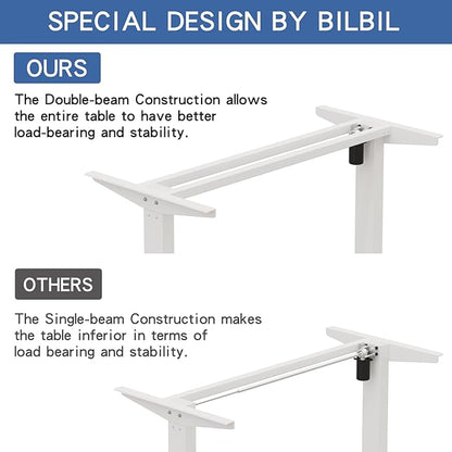 Adjustable Height Electric Standing Desk - 63 x 30 Inch Sit Stand Computer Desk with Splice Board, Stand Up Desk Table for Home Office, White Frame/White and Oak Top