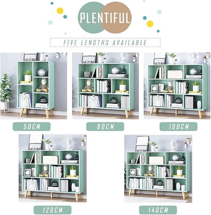 IOTXY Wooden Open Shelf Bookcase - 3-Tier Floor Standing Display Cabinet Rack with Legs, 8 Cubes Bookshelf, Tiffany-Green