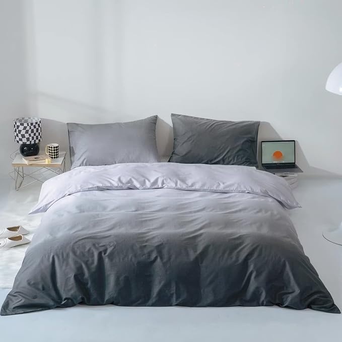 Gradient Gray Comforter Set Ombre White Gray Bedding Set Cal King Women Aesthetic Comforter 3 PCs Gray Color Bed Comforter Set California King Gradient White and Gray Comforter Set