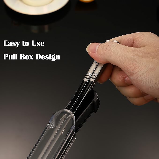 Stainless Steel Chopsticks with Case,2 Pairs Metal Blue Eagle Black Phoenix | Reusable,Portable,Come in a Set,Durable Case lightweight,Beginner friendly, Suitable for School,Home,Office,Bento Box