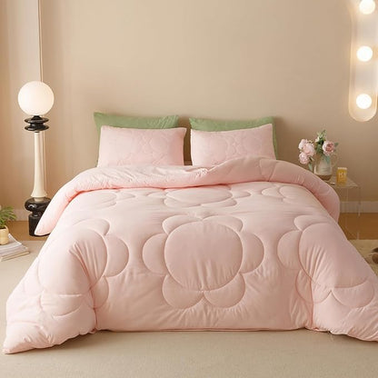 Pink Flower Comforter California King Pink Sunflower Print Bed Cal King Comforter Set 3 PCs Dark Pink Floral Comforter Set for Women Girls Bedroom Decor All Season Hotel Quality Comforter