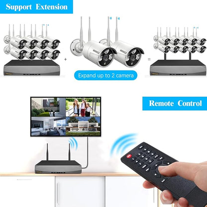 (Dual Antennas for WiFi Enhanced & 60 Days Storage) AI Human Detected 2K 3.0MP Wireless Security Camera System,OOSSXX 10 Channel NVR HD Outdoor Home Surveillance WiFi Cameras Systems