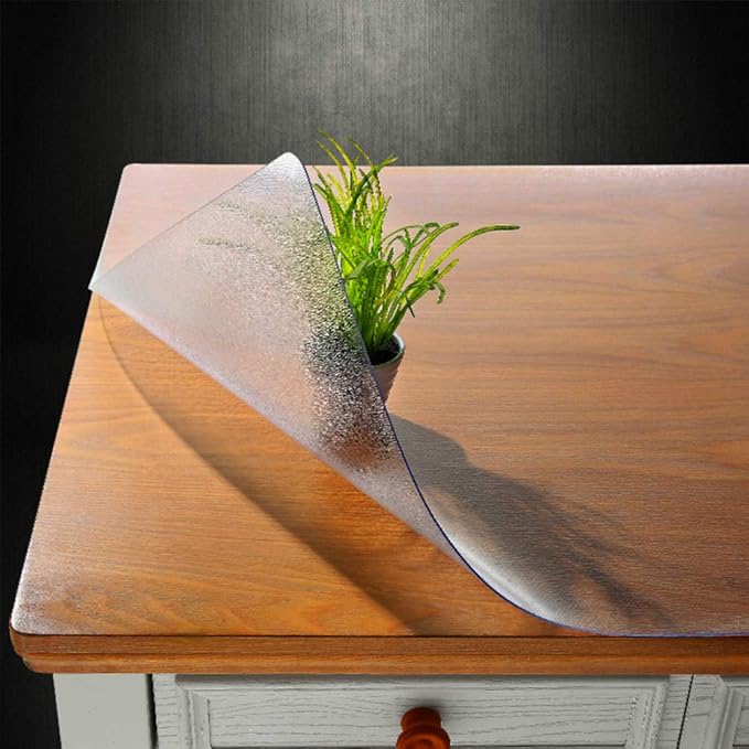 NECAUX Custom Multisize 1.5mm Thick Frosted PVC Table Cover Protector - 16 x 48 Inch Rectangular Plastic Table Cover Desk Pad Mat for Office & Computer Desk/Sofa Table/Media Stand