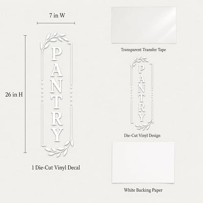 Pantry Door Lettering Vinyl Decal: White 7 x 26 Inch Vertical Design | Tall PANTRY Lettering Adds A Distinct Farmhouse Accent To Smooth Dark-Colored Doors