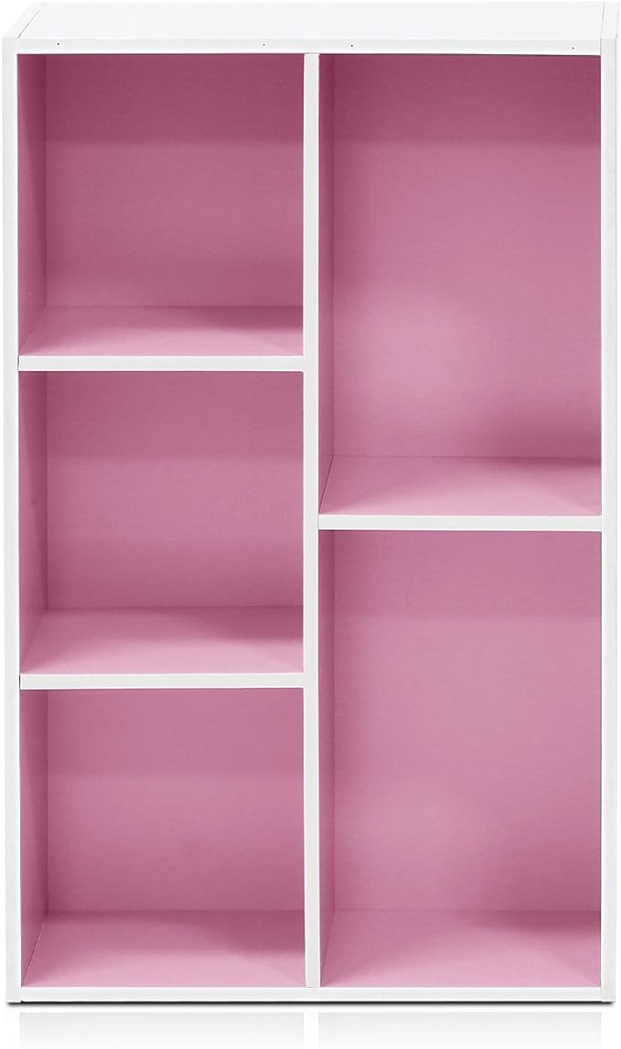Furinno 5-Cube Reversible Open Shelf, White/Pink 11069WH/PI