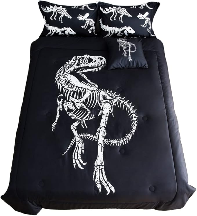 ADASMILE A & S Dinosaur Comforter Set Twin Size for Boys Kids 6 Piece Dinosaur Bedding Twin Bed in A Bag Comforter Set with Sheets Dinosaur Bed Set Bone Dinosaur Sheets Bone Dinosaur Comforter Sets