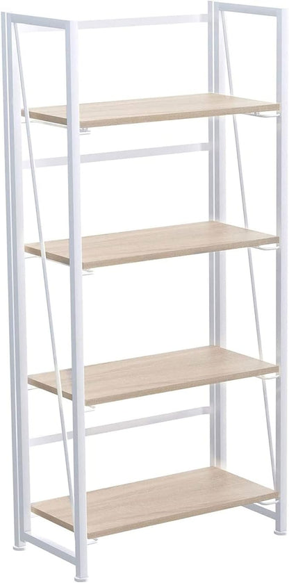 No-Assembly Folding Bookshelf Storage Shelves 4 Tiers Vintage Multifunctional Plant Flower Stand Storage Rack Shelves Bookcase for Home Office (White)
