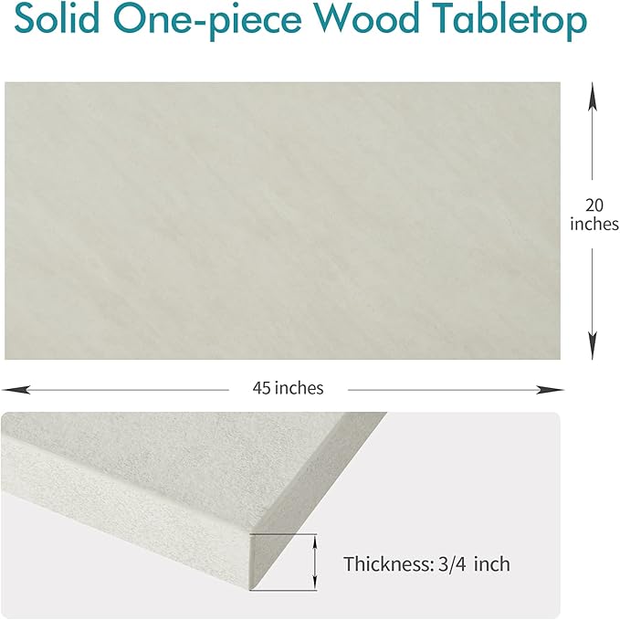 Kaboon Universal Tabletop 45"x20", Solid One-Piece Melamine Table Top, Double Desk L-Desk Floating Desk DIY, Home and Office,Sea Salt/White