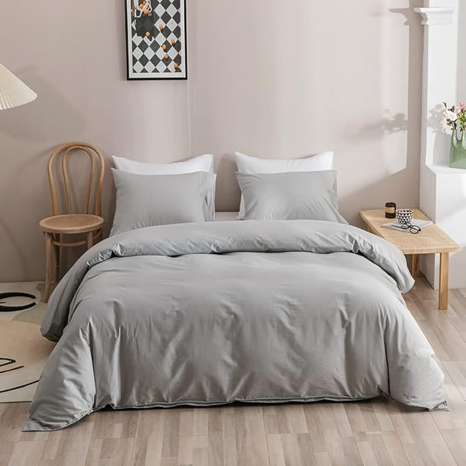 Silver Grey Comforter Set Twin Bright Gray Beddig Set for Kids Teens Adult Solid Silver Color Bedding Set 3 Pieces with 2 Pollowcases Lightweight Durable Gray Comforter Set