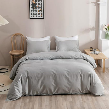 Silver Grey Comforter Set Twin Bright Gray Beddig Set for Kids Teens Adult Solid Silver Color Bedding Set 3 Pieces with 2 Pollowcases Lightweight Durable Gray Comforter Set
